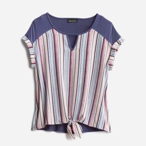 Fortune and Ivy Tie Front Top - Blue Striped -XL